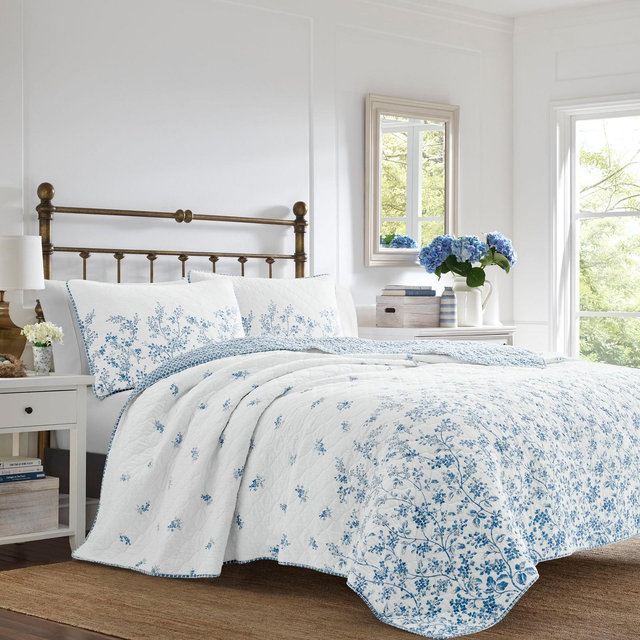 King Flora Reversible Quilt Set Blue - Laura Ashley