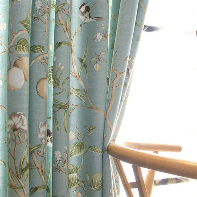 Farmhouse Birds Curtains 84 Inches Length Rod Pocket Half Light Blocking Green Tree Pattern for Patio Door Vintage Floral Print Window Drapes for Sliding Glass Door Home Decor 1 Panel W55 X L84 Inch