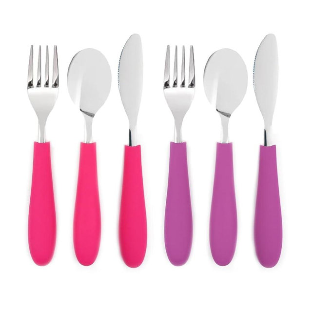 Elk and Friends Kids Silverware with Silicone Handle | Childrens Safe Flatware | Kids Utensils | Spoon + Fork + Knife set | 4 years+ | 6 Pieces