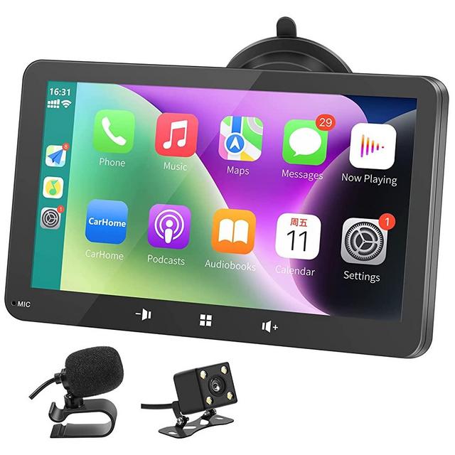 Newest Portable for Apple Carplay Wireless Android Auto,Stereo Car Radio with Backup Camera 7Inch TouchScreen Multimedia Player,support Bluetooth Handsfree,Wireless Air Play,Mirror Link/TF/USB/AUX/Mic