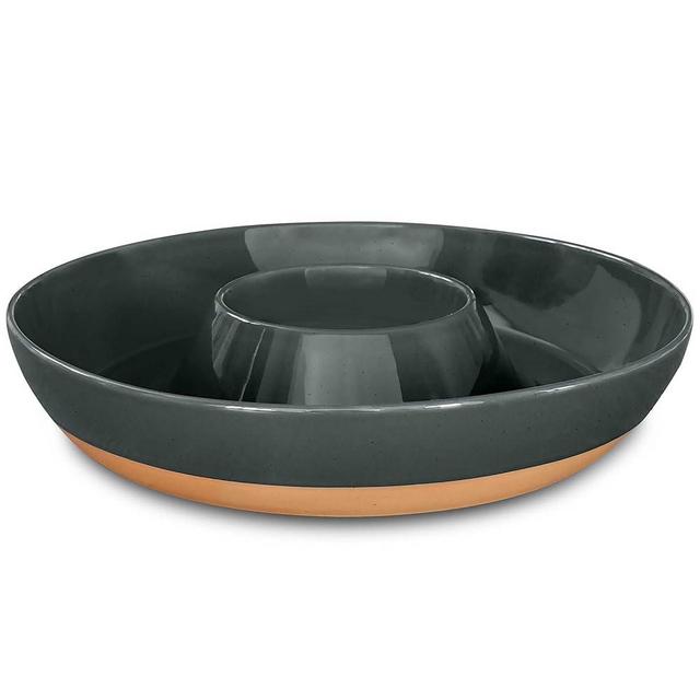 Mora Ceramic Chips and Dip Serving Tray: Large Divided Party Bowl Set for Chips & Salsa, Veggies & Dip, Fruit, Snacks, Entertaining, Hosting, etc. Minimalist Design for the Modern Hostess - Charcoal