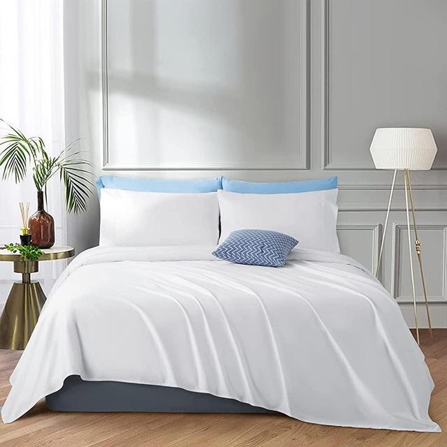 LIANLAM 1200 Thread Count Cotton King Size Sheets, Smooth Luxury Bed Sheets Set, Breathable Egyptian 100% Cotton Sheets, 16" Elasticized Deep Pocket-4 Piece (White, King)