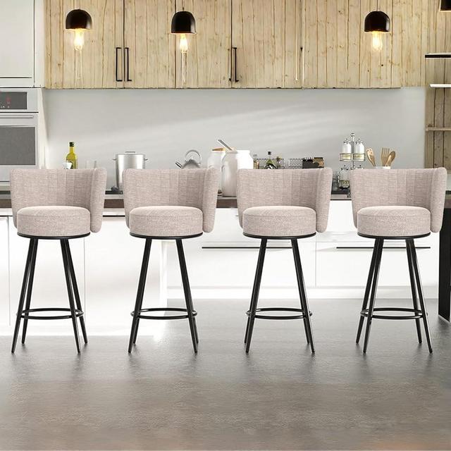 HONIFUR Bar Stools Set of 4, 27" Tufted Modern Counter Height Bar stools, Upholstered Barstools with Back & Footrest Metal Legs, Stools for Kitchen Island, Counter, Cafes, Dining Room (Beige)