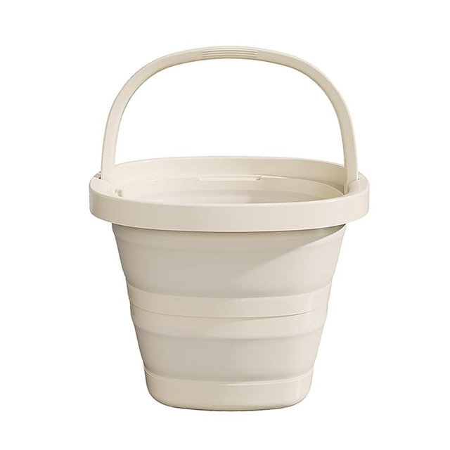 Collapsible Utility Bucket with Handle, 10L Sizes, Multi-Purpose for Foot Bath, Cleaning, Storage, Beige (Beige)