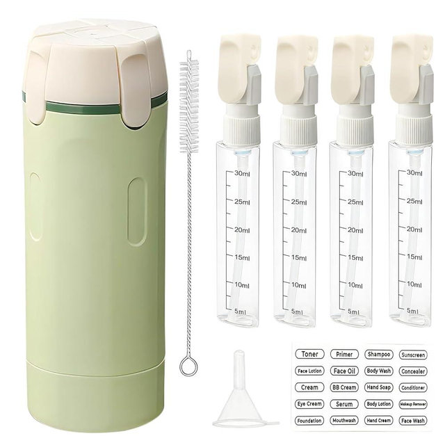 HSXCCL 4 in 1 Travel Dispenser Bottles Refillable,Travel Shampoo and Conditioner Bottles，No Spill Space Saving Compact,for Vacation Business Trip