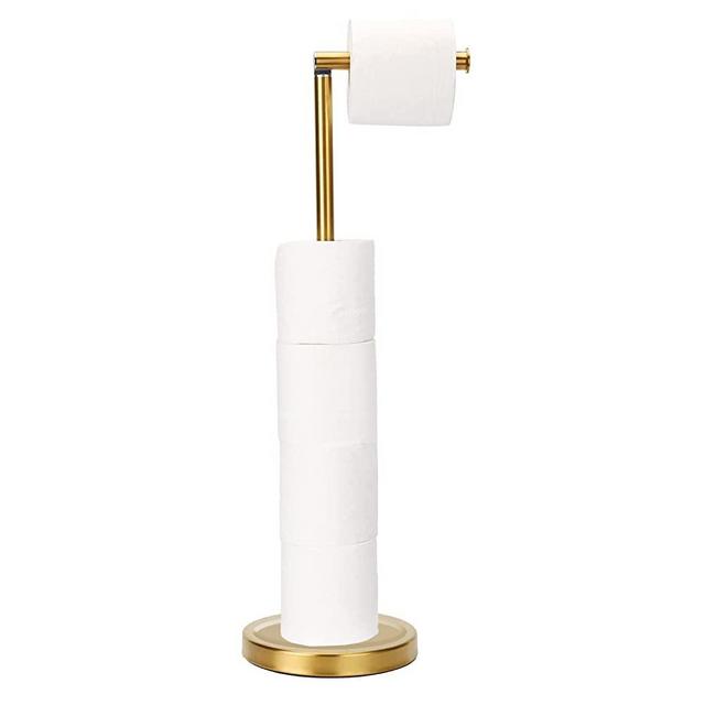 Toilet Paper Holder Stand Bathroom Toilet Paper Storage for 4 Paper Rolls with Heavy Base, Free Standing Toilet Paper Roll Holder (Gold)