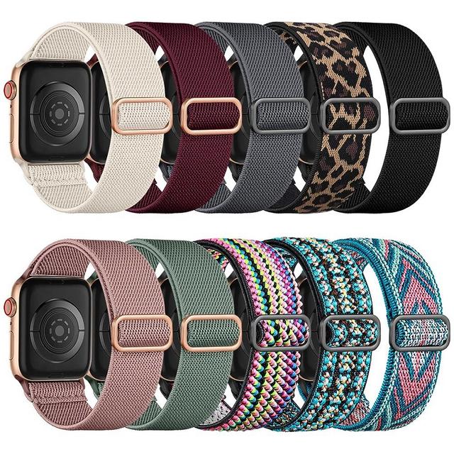 Maledan 10 Pack Stretchy Solo Loop Compatible with Apple Watch Band 38mm 40mm 41mm 42mm 44mm 45mm 49mm Women Men, Soft Nylon Elastic Braided Strap Wristbands for iWatch Series Ultra/8/7/6/5/4/3/2/1/SE