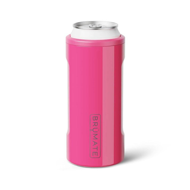 BrüMate Hopsulator Slim Can Cooler Insulated for 12oz Slim Cans | Skinny Can Insulated Stainless Steel Drink Holder for Hard Seltzer, Beer, Soda, and Energy Drinks (Neon Pink)
