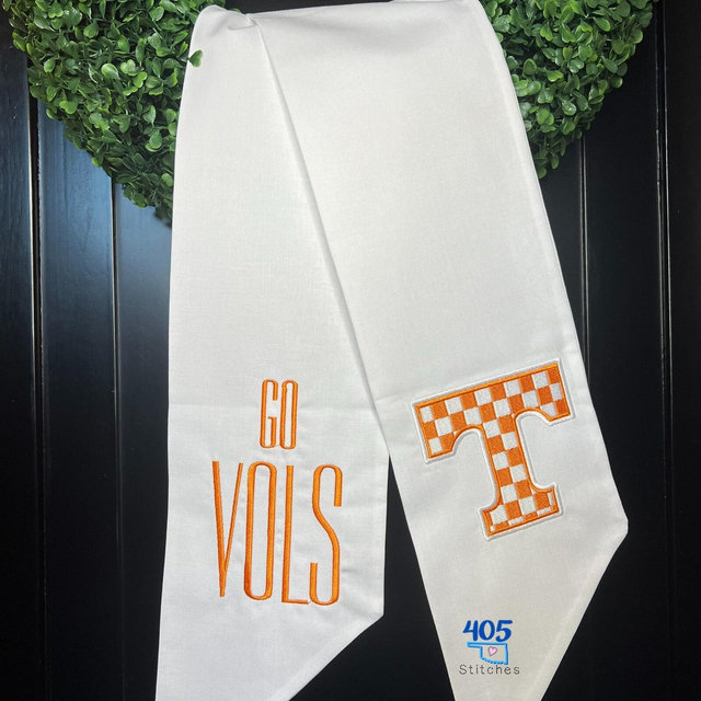 Tennessee Football, Embroidered Wreath Sash, Boxwood, Personalized Monogrammed, Seersucker Wreath Sash, University of Tennessee Volunteers