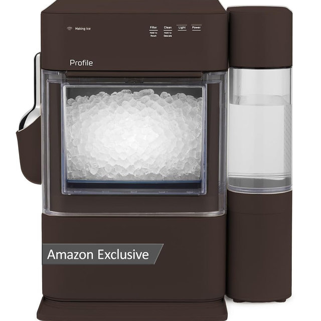 GE Profile Opal Ultra, Countertop Nugget Ice Maker, 1 Gal XL Side Tank, *Amazon Exclusive*, 38 lbs/Day, Pebble Pellet Crushed Ice Machine, WiFi Chocolate Quartz