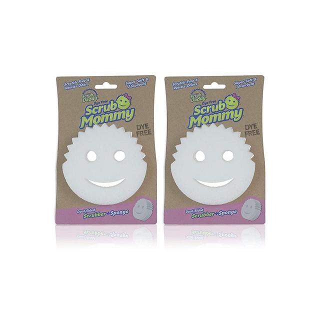 Scrub Daddy Dual-Sided Sponge and Scrubber- Scrub Mommy Dye Free - Scratch-Free Scrubber for Dishes and Home, Odor Resistant, Soft in Warm Water, Firm in Cold, Dishwasher Safe, 1ct (Pack of 2)