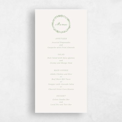 Laurel Green Wedding Menu - Violet