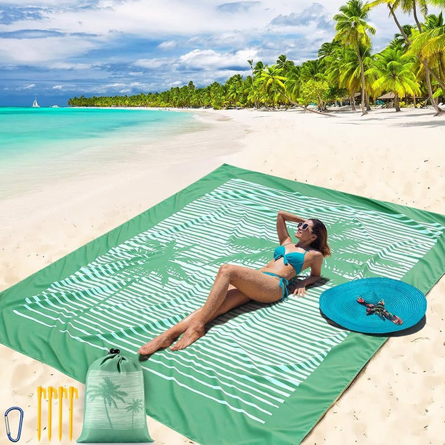 WIWIGO Beach Blanket Waterproof Sandproof Beach Mat 79" X 83" /10'x9'for 2-8 Adults Quick Drying Outdoor Picnic Mat Beach Accessories for Travel, Camping, Hiking