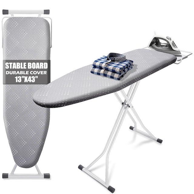 SheeChung Ironing Board 13"x43",Compact Ironing Board with Iron Rest,Folding Iron Board for Small Space,Heat Scorch Resistant Cover,Sturdy Metal Frame,7 Adjustable Height,Standing Ironing Table,Grey
