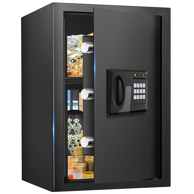 3.3 Cuft Large Fire Proof Safes for Home Use, Personal Fire Safe Box with Electronic Keypad and Spare Key, Removable Shelf, Digital Home Safe Fireproof Waterproof for Cash Documents Valuables