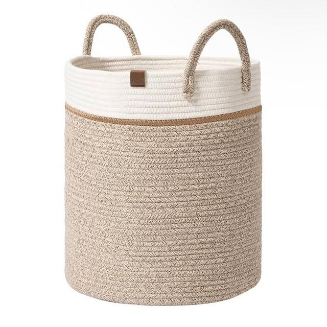 LA JOLIE MUSE Woven Basket Rope Storage Baskets - Large Cotton Organizer 16 x 14 x 14 Inches, Basket for Baby Blanket, Kids Toy Nursery Laundry Basket