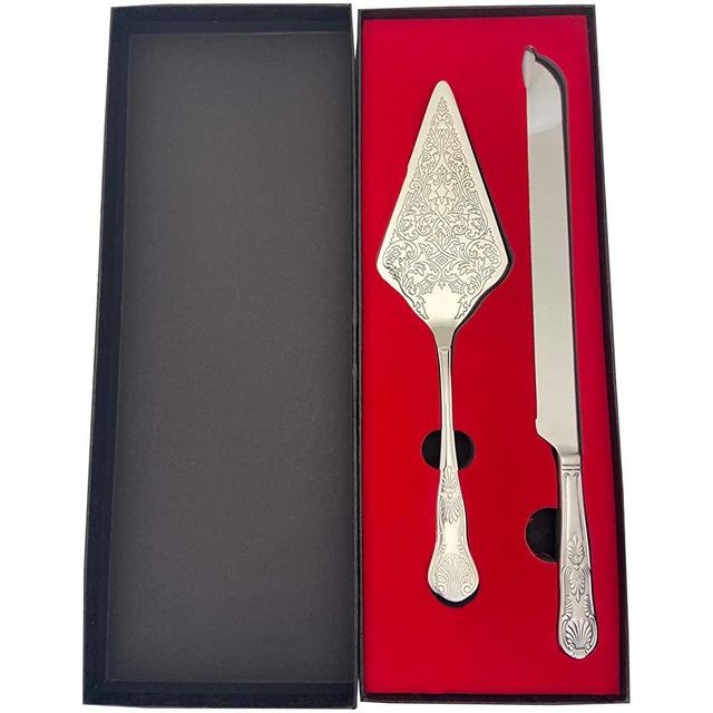 Kingware Home Cake Knife and Server Set Stainless Steel, Wedding Supply Cake Server, Cake Knife Cake Cutter Anniversary, Vintage Party Supplies Dessert Gift Set(Silver)