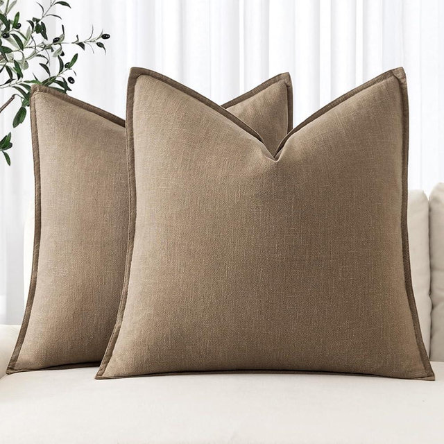 MIULEE Decorative Linen Pillow Covers 24x24 Inch Khaki ​Boho Farmhouse​ ​Neutral Couch Throw Pillows for Bed Pack of 2 Accent Outdoor Pillowcase Modern Sofa Cushion Livingroom Home Decor