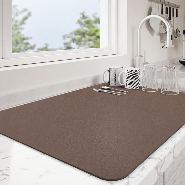 Ecotrim - Dish Drying Mat for Kitchen Counter | Coffee Bar Mat for Countertops | Heat Resistant Drainer Mat with Non-slip Rubber Backed | Hide Stain Kitchen Absorbent Draining Mat | Brown 16"x18"