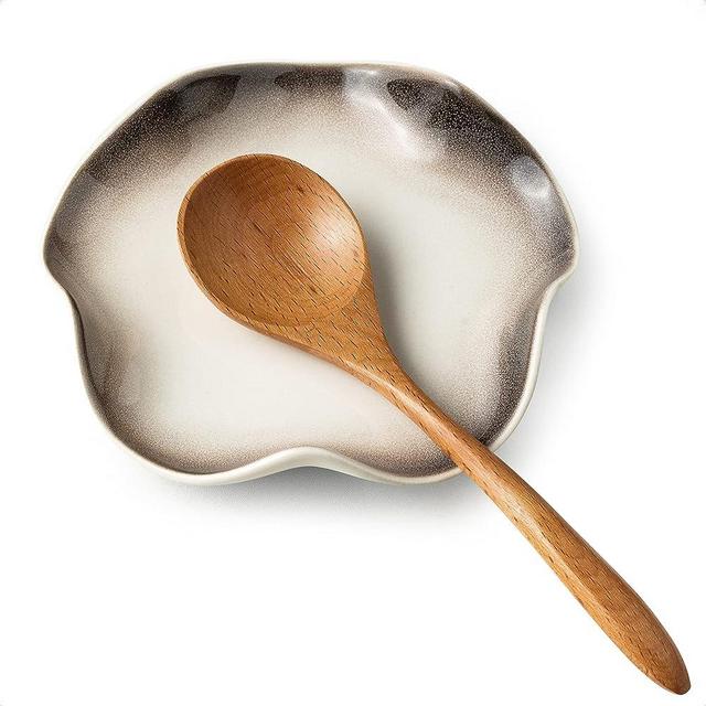 Ceramic Spoon Holder for Stove Top, Cute Coffee Spoon Rest with Ruffled Edge for Coffee Bar, Cooking Stove Spoon Holder for Multiple Utensils, Modern Kitchen Decor