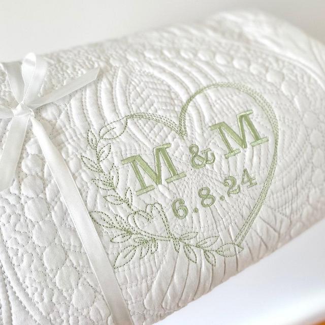 Wedding Blanket Newlywed Gift Couple Just Married Gift Monogrammed Gift Initial Date Gift Newly Married Couple Quilt Embroidered Keepsake