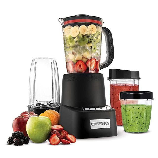Chefman Countertop + Travel Dynamic Blending System 12-Piece Set, 3 Programmed Speeds & Pulse, Easy Ice Crushing for Shakes & Smoothies, Dishwasher-Safe 32-Oz Pitcher, 12Oz & 2 24Oz Tumblers, Black
