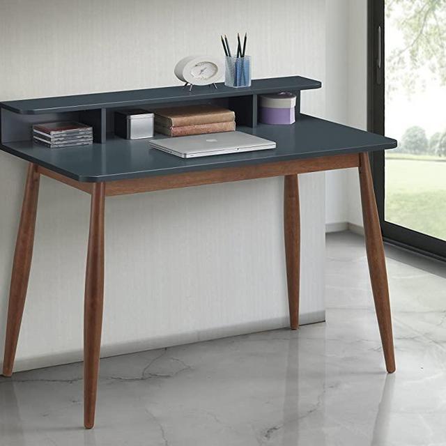 Roundhill Furniture Roskilde Storage Wood Office Desk, Gray/Blue