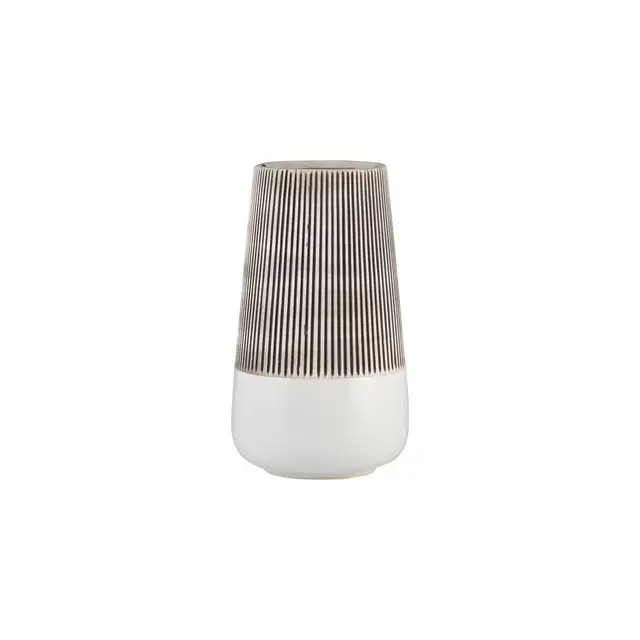 Sagebrook Home 10" Ceramic Vase - Contemporary Ivory and Beige Ridged Design Floral Vase For Decorative Table Accent - Stylish Home, Office, Event