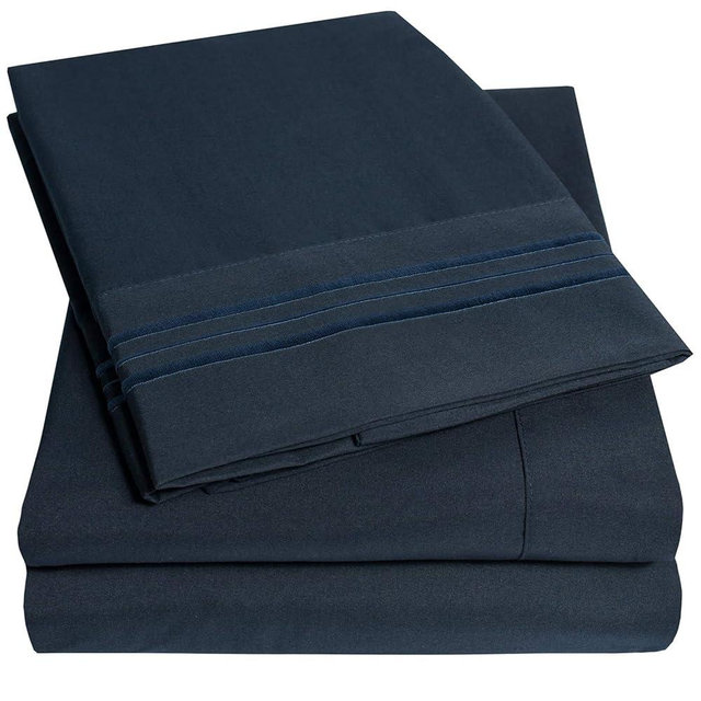 1500 Supreme Collection Extra Deep Pocket Sheets Set - Luxury Soft Bed Sheets, Wrinkle Free, Bedding, Over 40 Colors, 21 inch Extra Deep Pocket, Queen, Navy