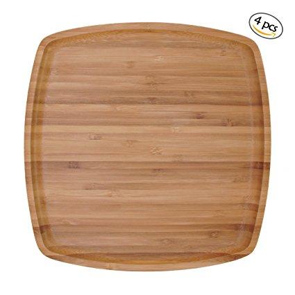 BambooMN Brand - 4 Pieces - 12" Dia Bamboo Ecoware Reusable Dinnerware Round Plates