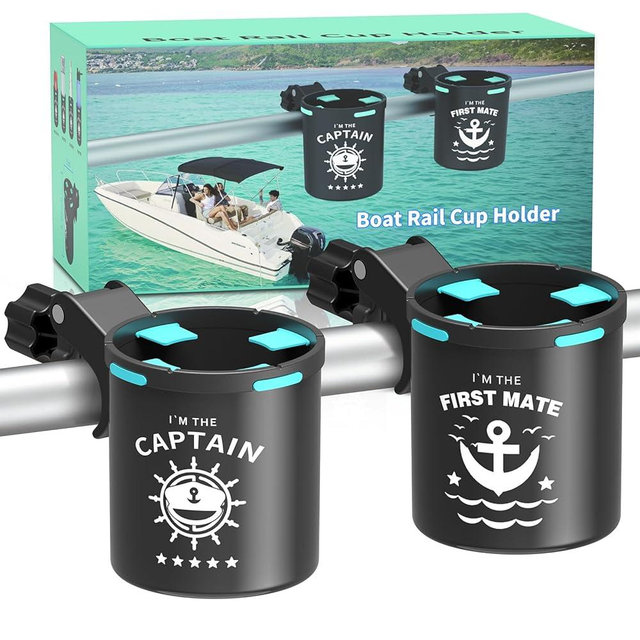 Seaperk Marine Boat Rail Cup Holder, No Drilling Install On Bimini Top Conver Rail Or Pole, Grip Rail, Grab Bar, Boat Gifts for Boat Lover, Cup Holder for PWC, Jet Ski, Seadoo