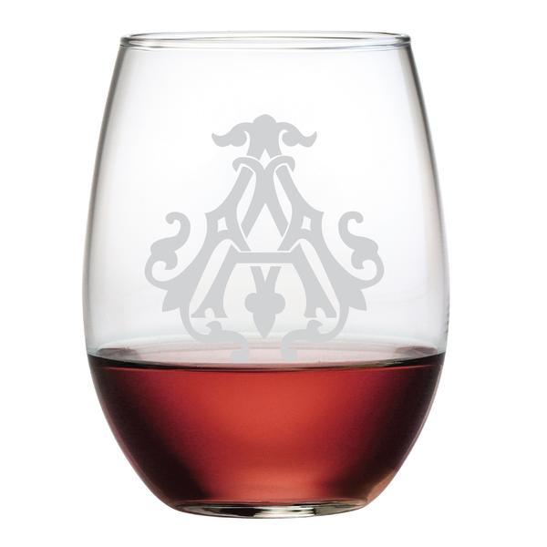 1-Letter Etched Initial Stemless Wine Glass (F)