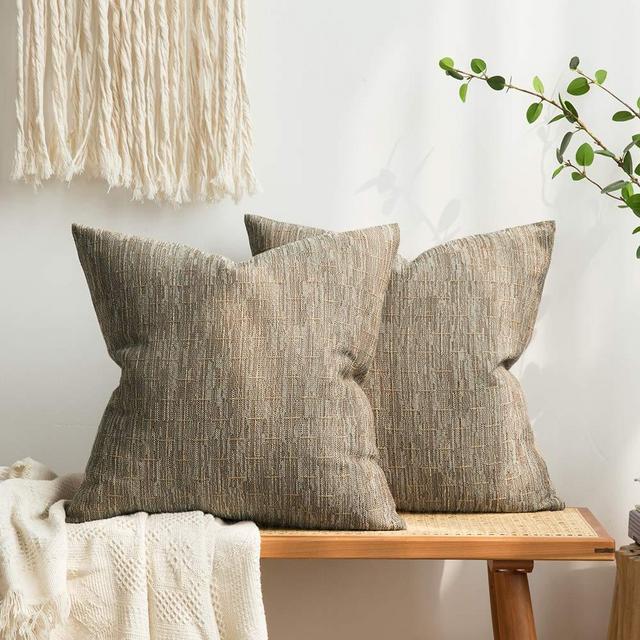 MIULEE Pack of 2 Decorative Burlap Linen Throw Pillow Covers Modern Farmhouse Pillowcase Rustic Woven Textured Cushion Cover for Sofa Couch Bed 18x18 Inch Brown