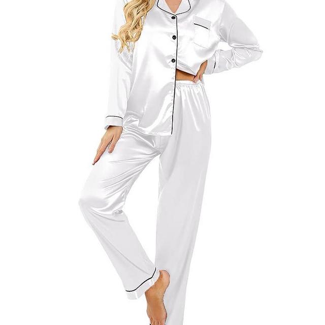 Ekouaer Women's Summer Classic Long Satin Pajama Set