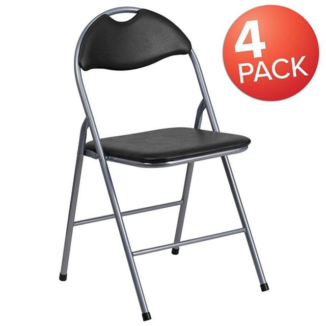 Flash Furniture 4 Pk. HERCULES Series Black Vinyl Metal Folding Chair with Carrying Handle