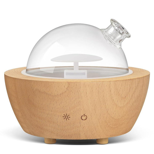 Wanlola 200ml Glass Essential Oil Diffuser with Natural Wood Base, Aromatherapy Diffuser for Essential Oil, Cool Mist Air Humidifier with 7 Color Lights for Office, Home, Bedroom