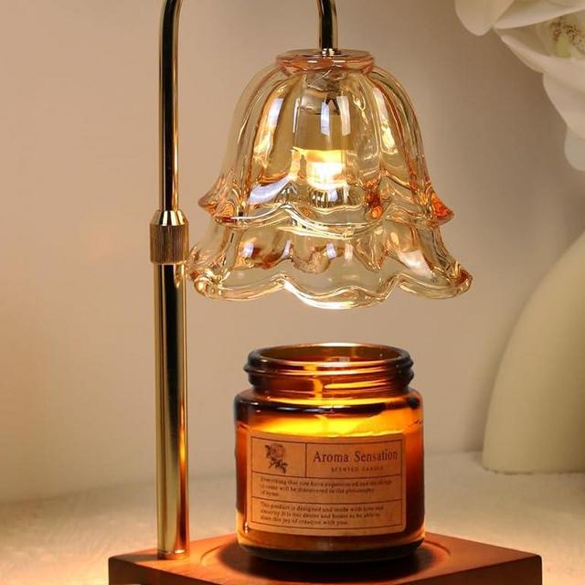 KVOOISD Candle Warmer Lamp with Timer, Flower Candle Lamp Warmer Black Dimmable Height Adjustable, Electric Candle Warmer for Large Jar Candles Wax Melt with 2 Bulbs, Gifts for Men Women Home Decor