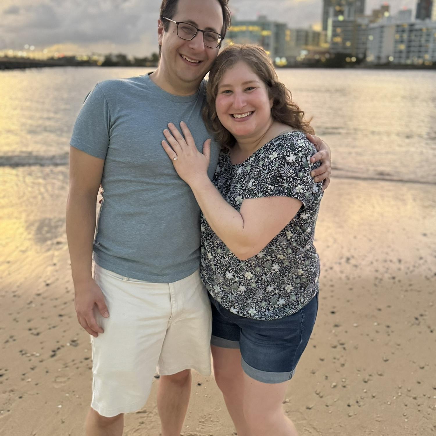 Right after the proposal in Puerto Rico! The ring only fit on Lizzie's pinky finger.