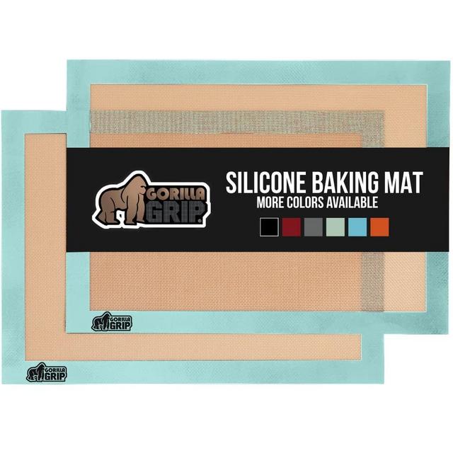 Gorilla Grip Nonstick, Heat Resistant, No Mess, Food Grade Ultra Thick Silicone Baking Mats, 2 Pack, No Greasing Needed, Great For Cookies and Pastry, Keep Oven Pans Clean, 2/3 Sheet, Mint
