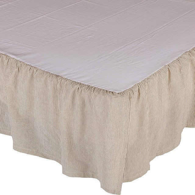 Piper Classics Sara's Ticking Ruffled Queen Bed Skirt, 16" Drop Ruffled Skirt, Cream & Black Mini Stripe, Vintage Farmhouse, Country Cottage Bedding