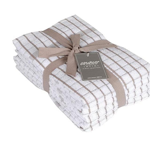 Amour Infini Terry Kitchen Towels | Set of 4 | 20 x 28 Inches | Super Plush and Absorbent |100% Cotton Dish Towels with Hanging Loop | Perfect for Kitchen and Household Uses | Beige