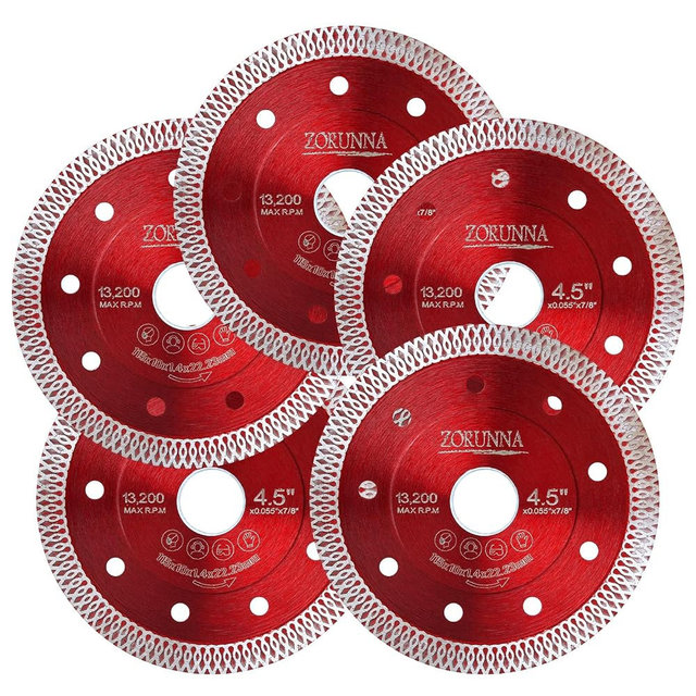5Pcs Diamond Saw Blades, 4-1/2" Tile Grinder Cutting Blade for Angle Grinder Tile, Super Thin Indestructible Disc for Grinder for Cutting Porcelain Ceramic Granite Marble, Multi-Pack Value