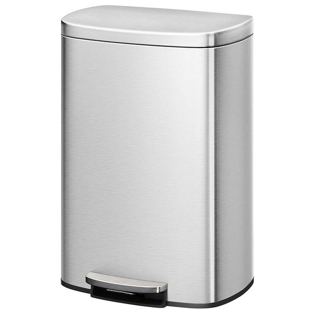 Garvee 13 gal / 50 L Stainless Steel Kitchen Trash Can with Lid, Large Rustproof Garbage Can for Kitchen, Step-on Metal Trash Bin with Inner Bucket, Rear Handle, Soft Close Lid, Silver