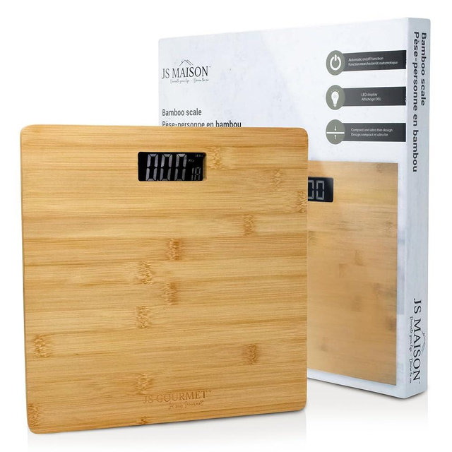 JS Gourmet Wooden Bamboo Bathroom Body Weight Scale with Digital LCD Display, Maximum Capacity of 396 lbs, Adding a Stylish & Modern Touch to Your Toilet