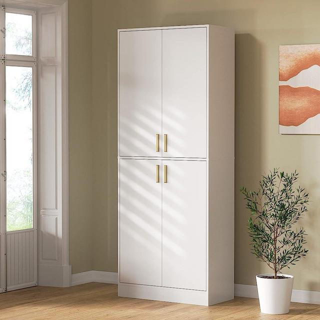 Cozy Castle 71" Tall Kitchen Pantry, Freestanding Pantry Cabinet with Adjustable Shelves and Doors for Kitchen, Dining Room, White