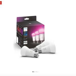 Philips - Hue A19 Bluetooth 60W Smart LED Bulb (3-Pack) - White and Color Ambiance - Open Box