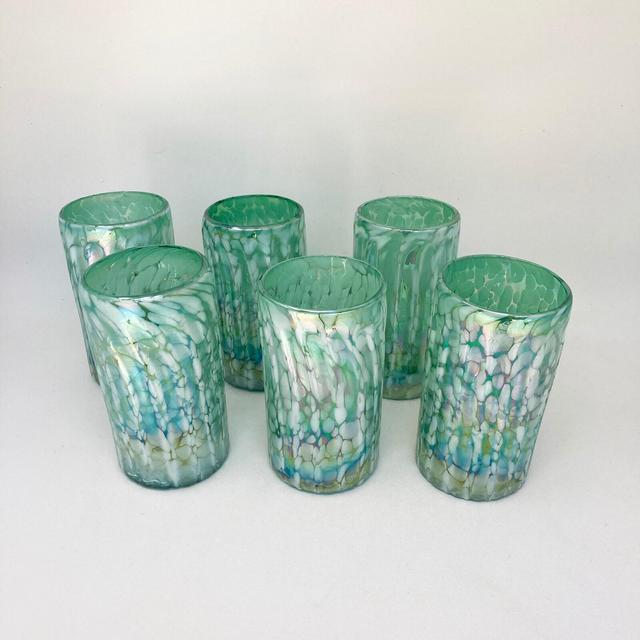 6 Hand Blown Water Glasses - Aegean Green
