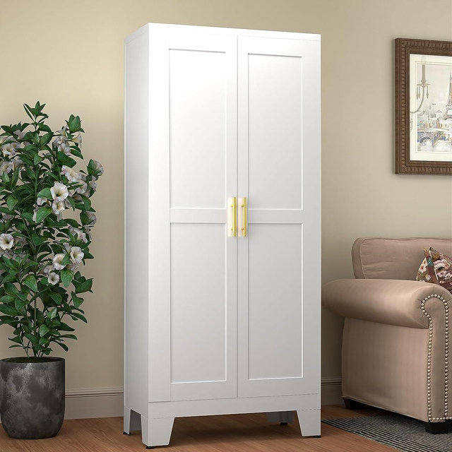 GAIOUS 61.02" Pantry Cabinet, Kitchen Pantry Storage Cabinets with Adjustable Shelves and Feet, White Pantry Storage Cabinet for Kitchen, Dining Room, Living Room and Bathroom (White)