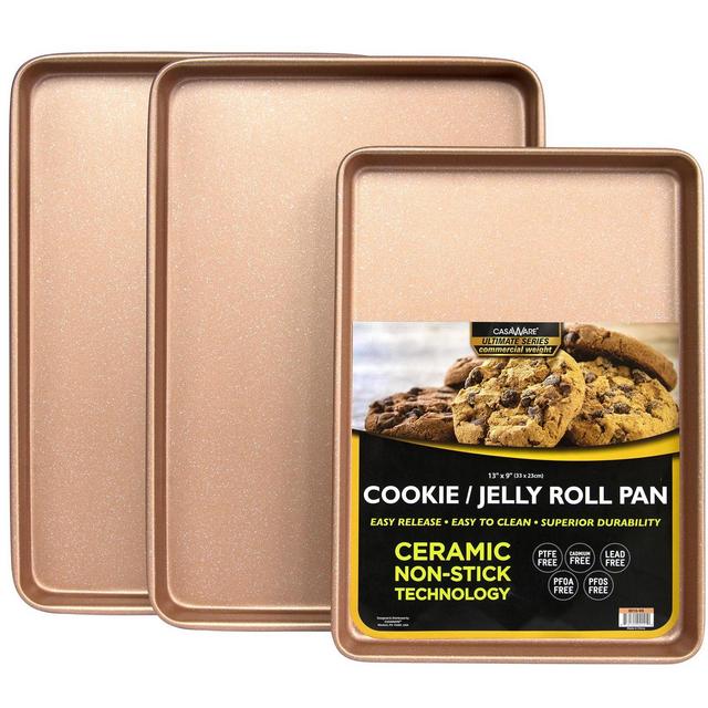 casaWare 3pc Ultimate Commercial Weight Cookie Sheet Set, Two 15 x 10-Inch Pans, One 13 x 9-Inch-Inch Pan