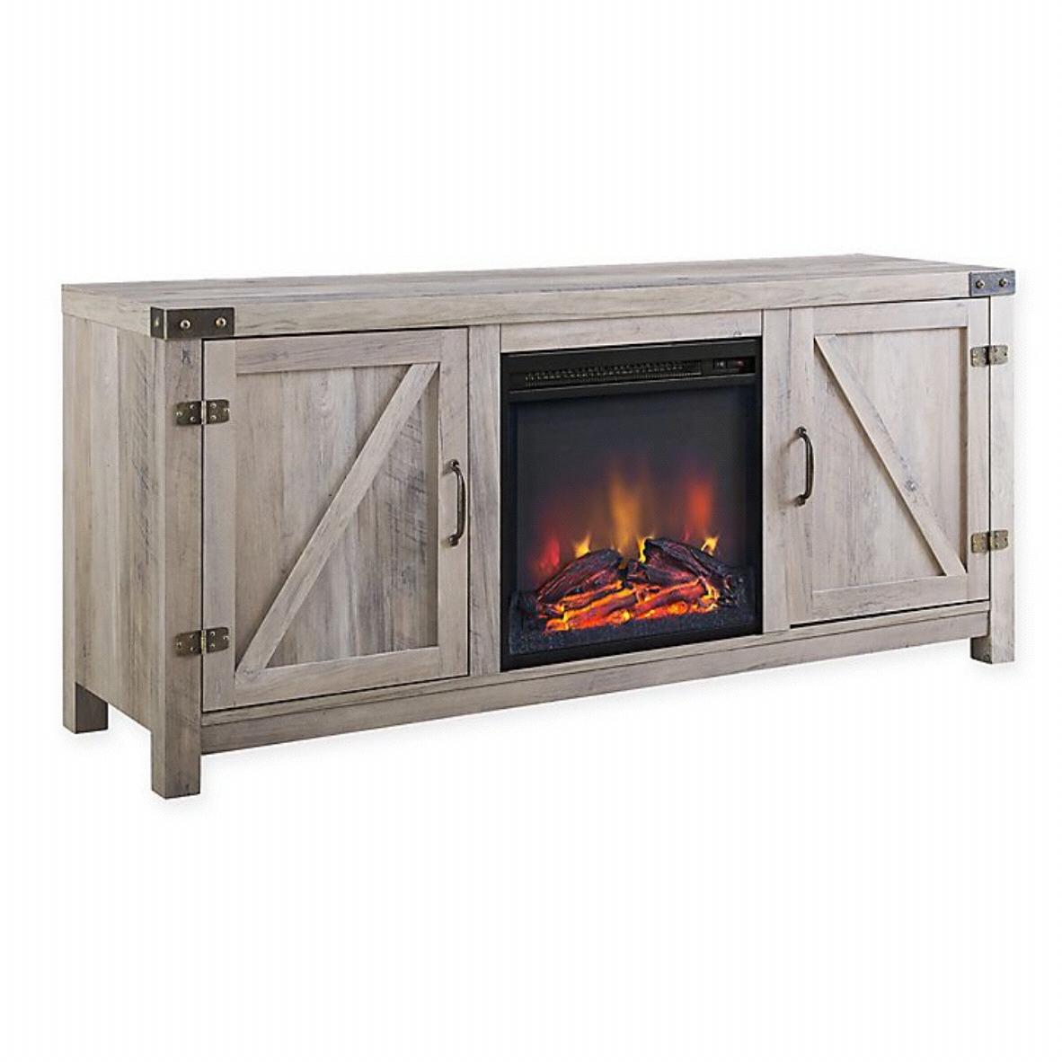 Walker Edison 58" Wheatland Farmhouse Fireplace Wood Barn Door TV Stand in Grey Wash